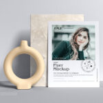 Flyer Leaning Against Stone Slab in Front View Mockup