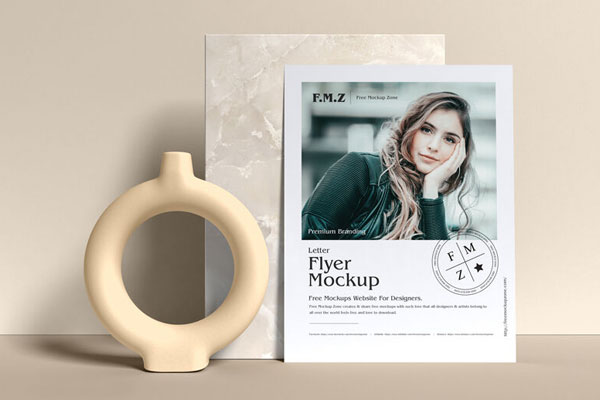 Flyer Leaning Against Stone Slab in Front View Mockup
