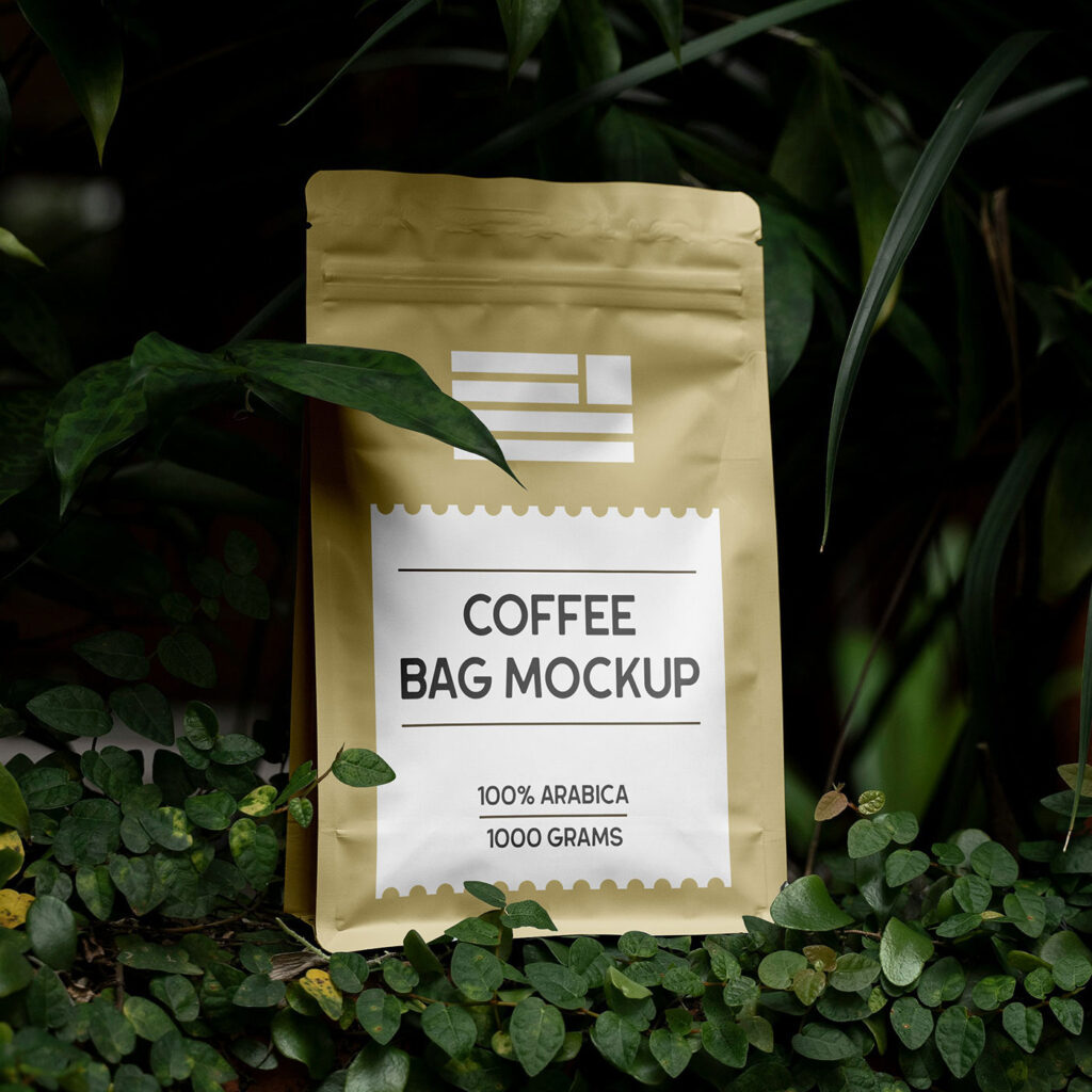 Foil Coffee Bag in Plants Mockup