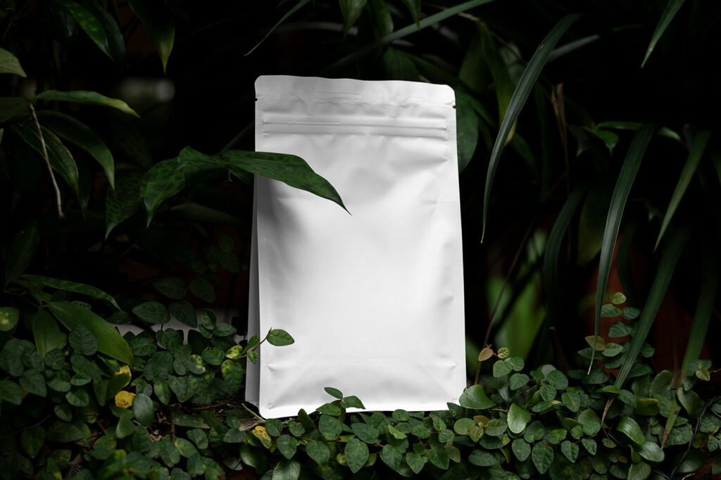 Foil Coffee Bag in Plants Mockup
