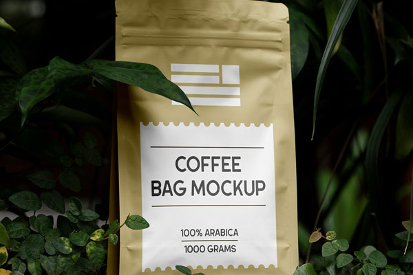Foil Coffee Bag in Plants Mockup