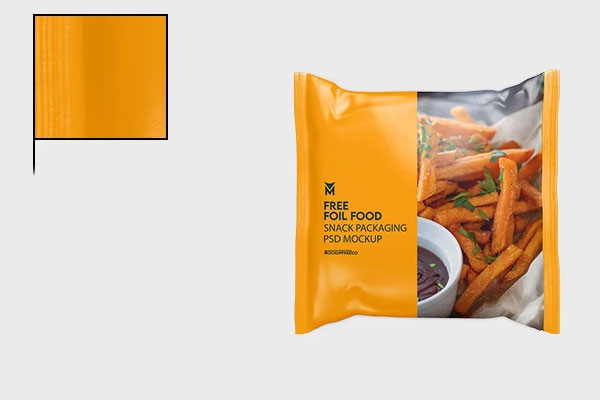 Foil Food Snack Packaging Mockup in 3 Views