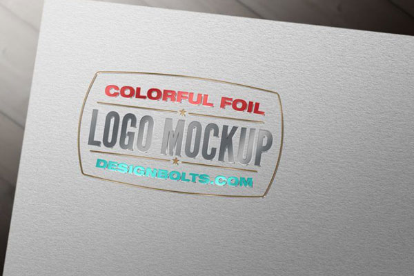 Foil Logo on Textured Paper in Top View Mockup