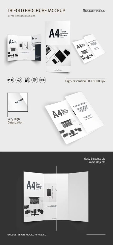 Folded A4 Trifold Brochure Mockup