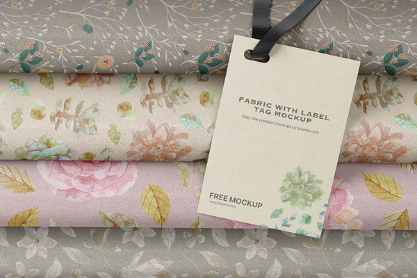 Folded Fabric Mockup with Hanging Label in Close-up Sight