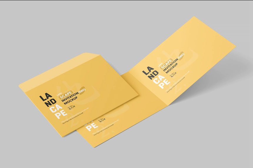 Folded Invitation Card Mockup in 4 Shots