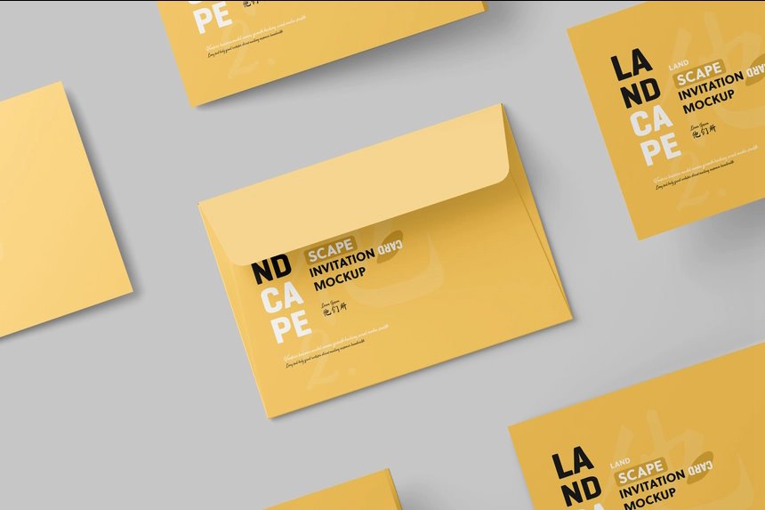 Folded Invitation Card Mockup in 4 Shots