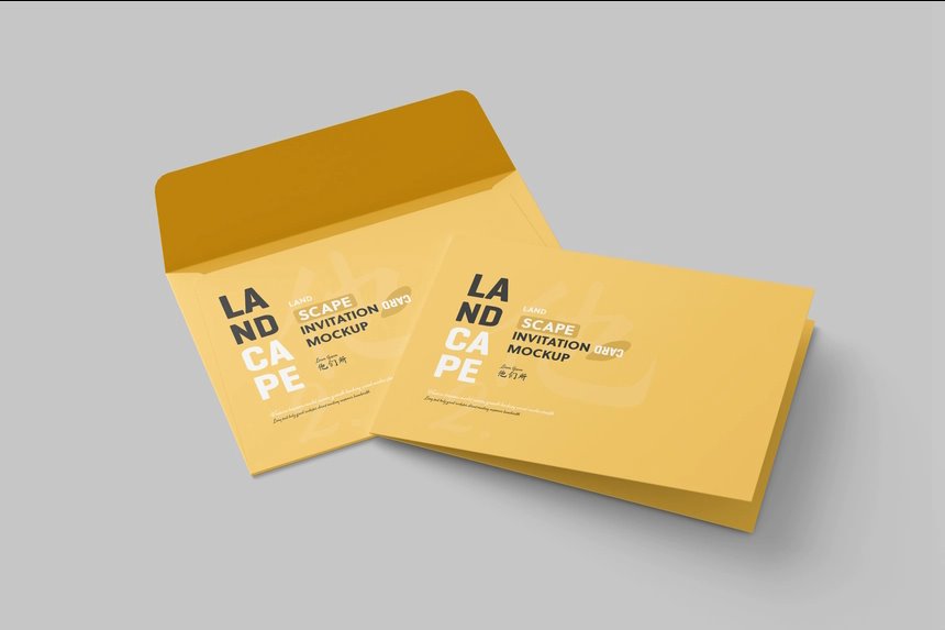 Folded Invitation Card Mockup in 4 Shots