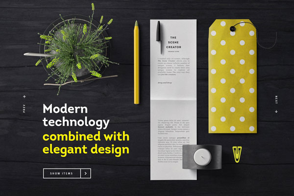 Folded Paper and Envelope Mockup in Top View with Plant