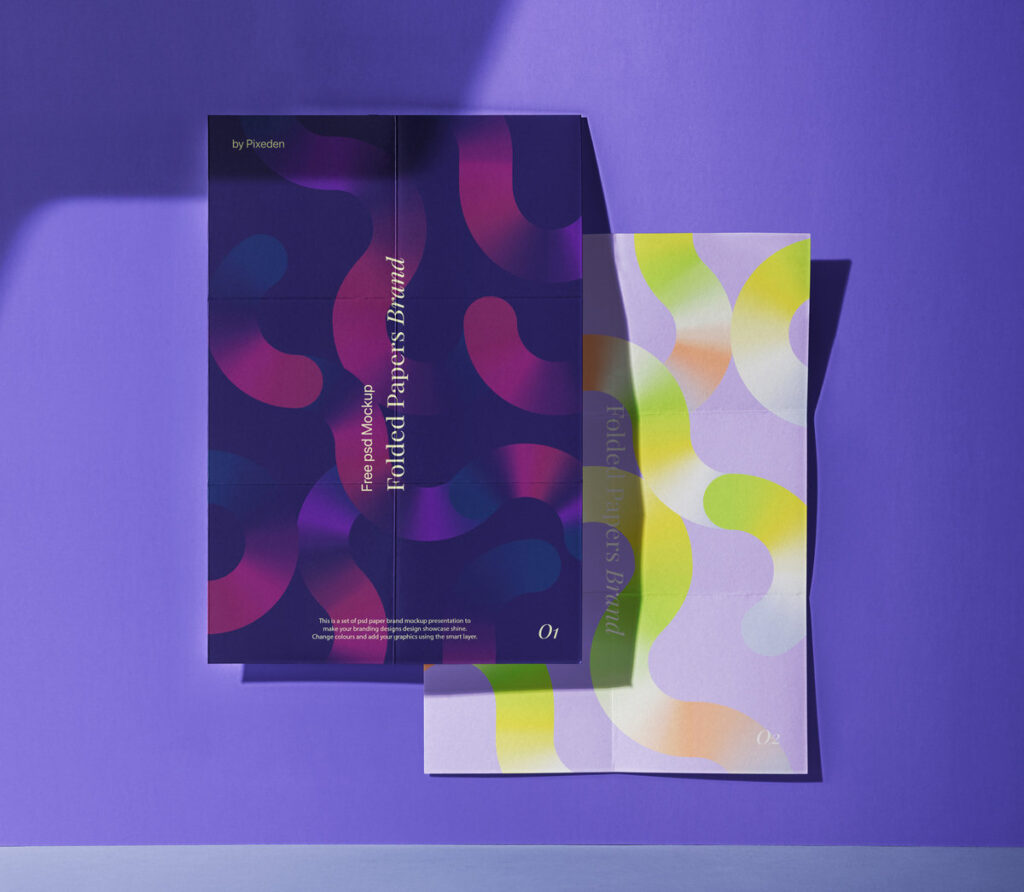 Folded Papers Mockup in Facing View
