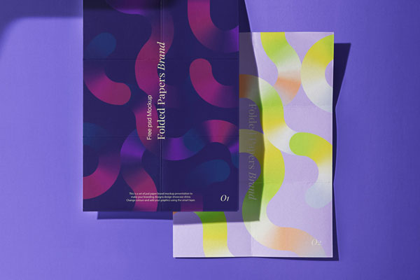 Folded Papers Mockup in Facing View