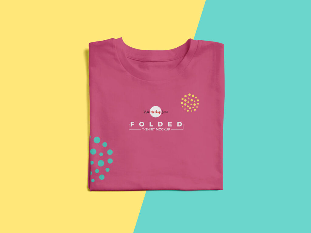 Pink Folded T-Shirt Placed in the Top View Mockup