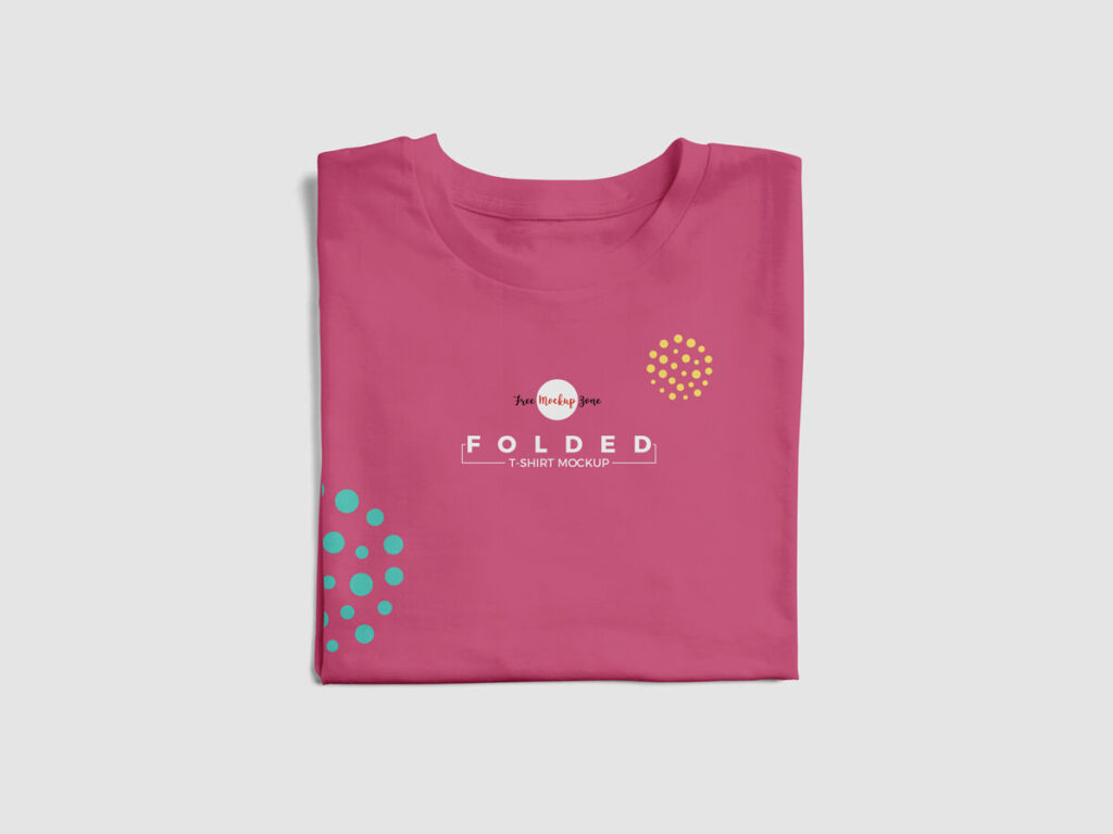 Pink Folded T-Shirt Placed in the Top View Mockup