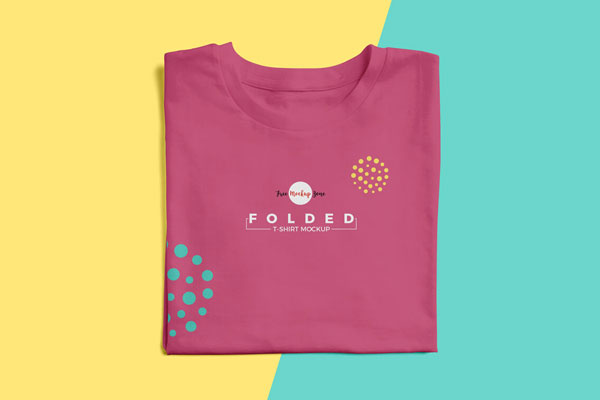 Pink Folded T-Shirt Placed in the Top View Mockup