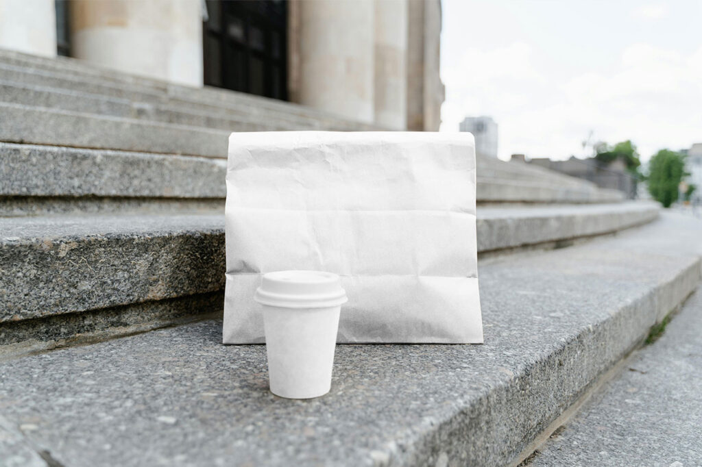 Food Bag with Paper Cup Mockup