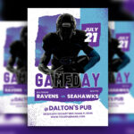 Football Gameday Flyer Template Blue and Purple Theme