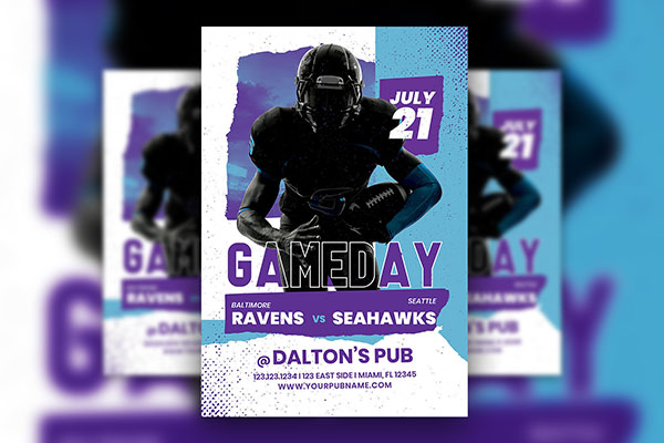 Football Gameday Flyer Template Blue and Purple Theme