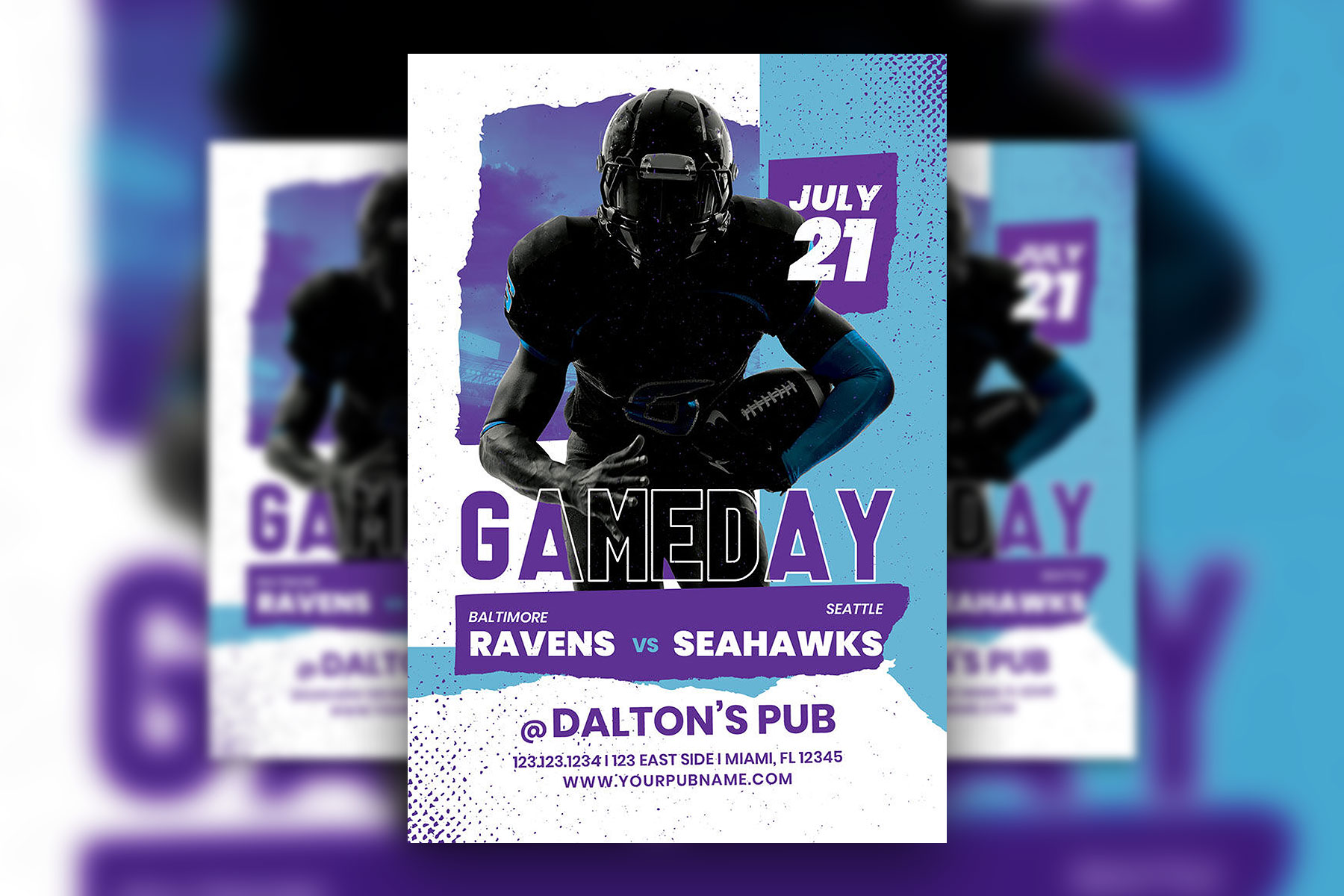 Football Gameday Flyer Template Blue and Purple Theme FREE PSD
