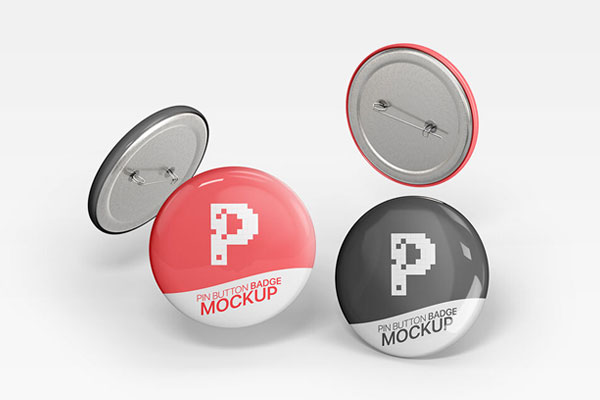 Four Floating Pin Button Badges Mockup