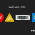 Four Glued Crumpled Stickers Mockups