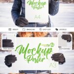 Four Mockups Featuring Girl Holding Poster in Snowy Background