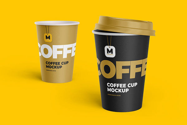 Four Mockups Showing Front View of Paper Cups with Lid