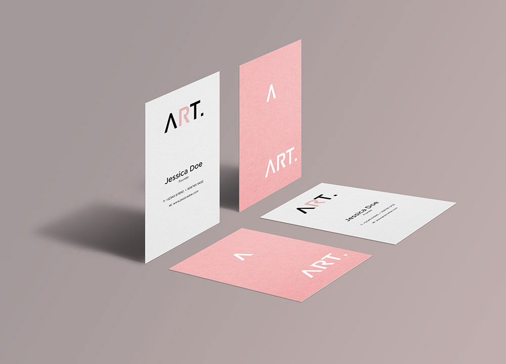 Four Perspective Business Cards Mockup with Different Directions