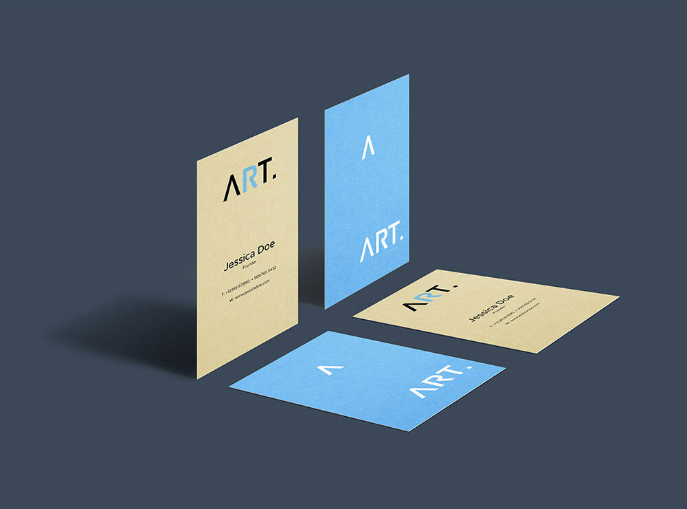 Four Perspective Business Cards Mockup with Different Directions