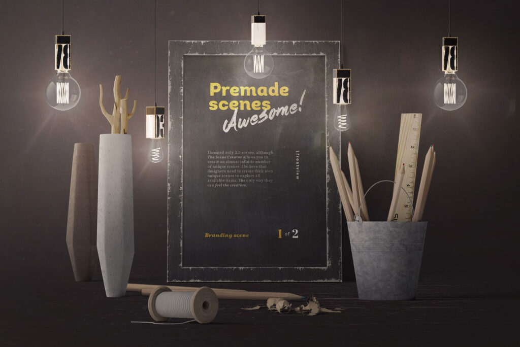 Frame Mockup with Bulbs in Front View