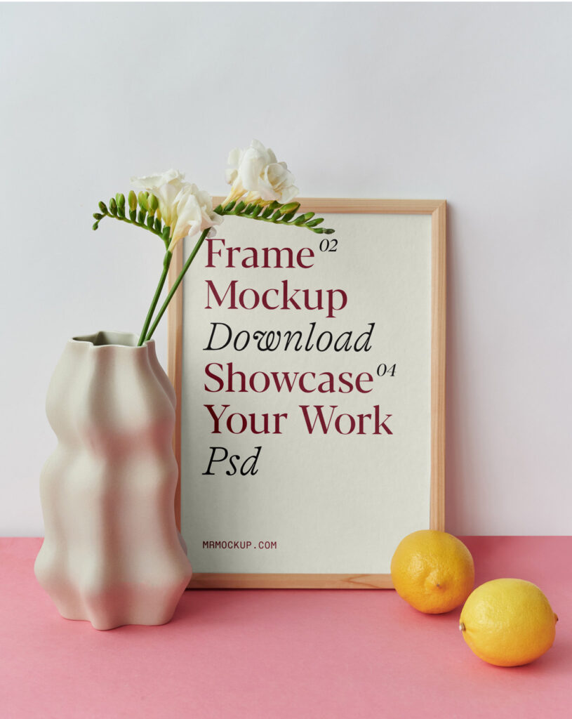 Frame Mockup with Vase and Lemons in Front View