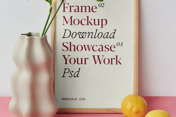 Frame Mockup with Vase and Lemons in Front View