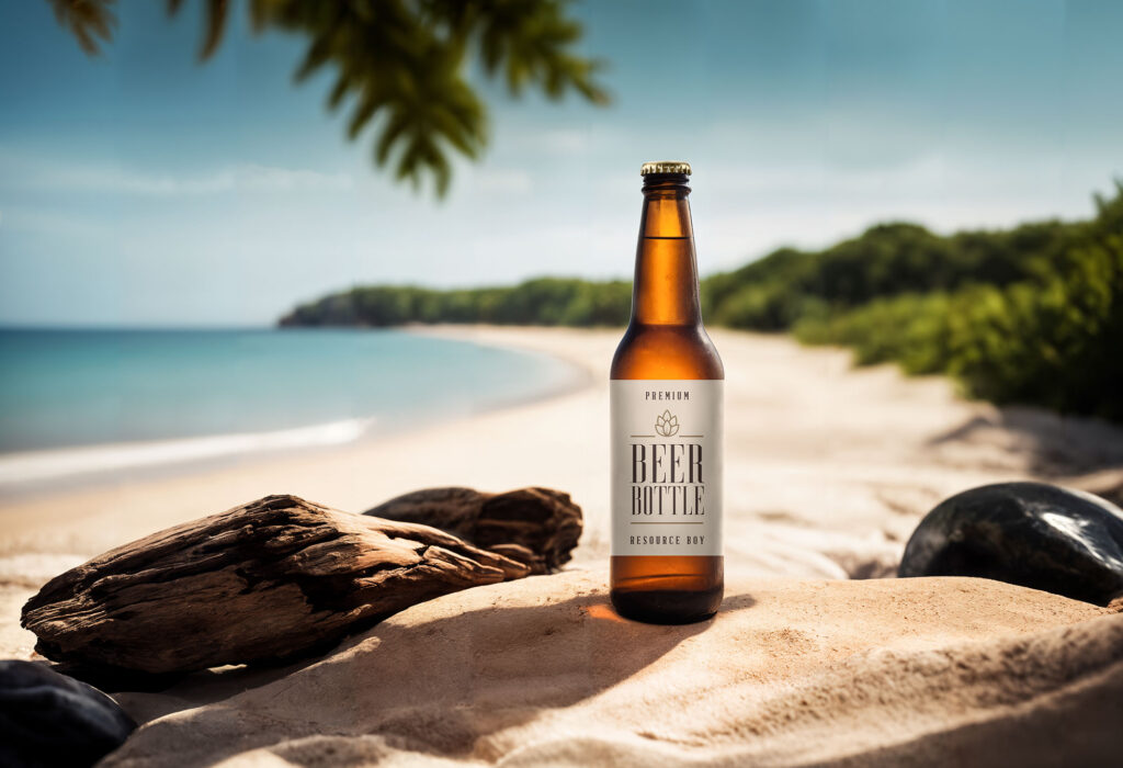 Beer Bottle Mockup on the Beach