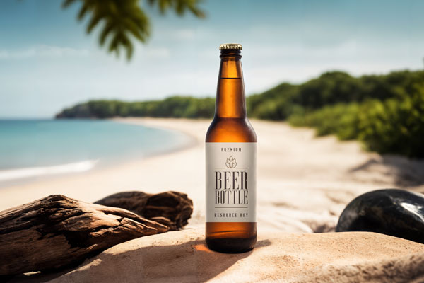 Beer Bottle Mockup on the Beach