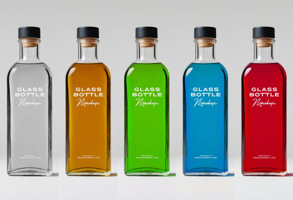 Glass Bottle Mockup with Liquid