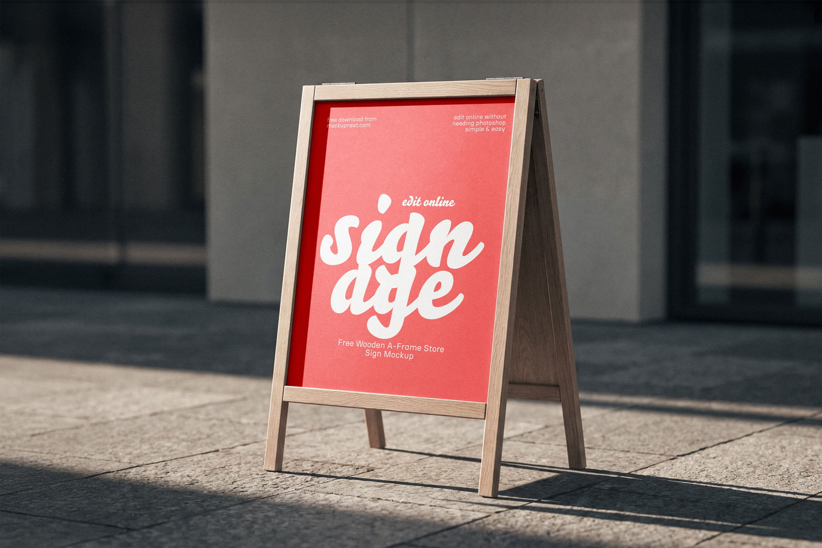 Free Wooden A Frame Store Sign Mockup PSD Template