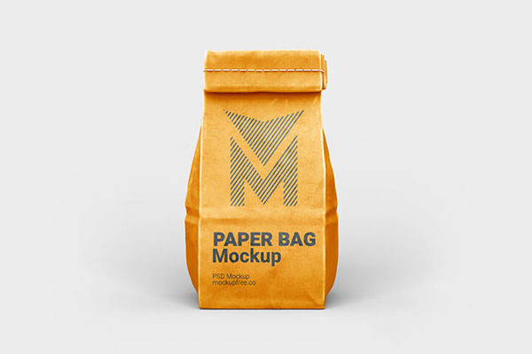 Front and 3/4 View of 3 Paper Bag Mockups