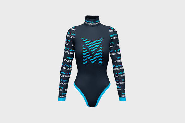 Front and 3/4 View of 3 Women’s Long-Sleeved Bodysuit Mockups