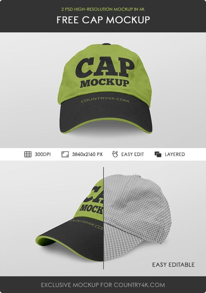 Two Front and 3/4 View Cap Mockups