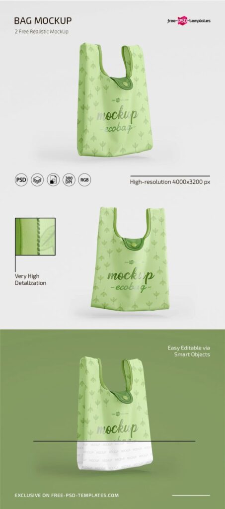 Front and 3/4 View of Two Floating Bag Mockups