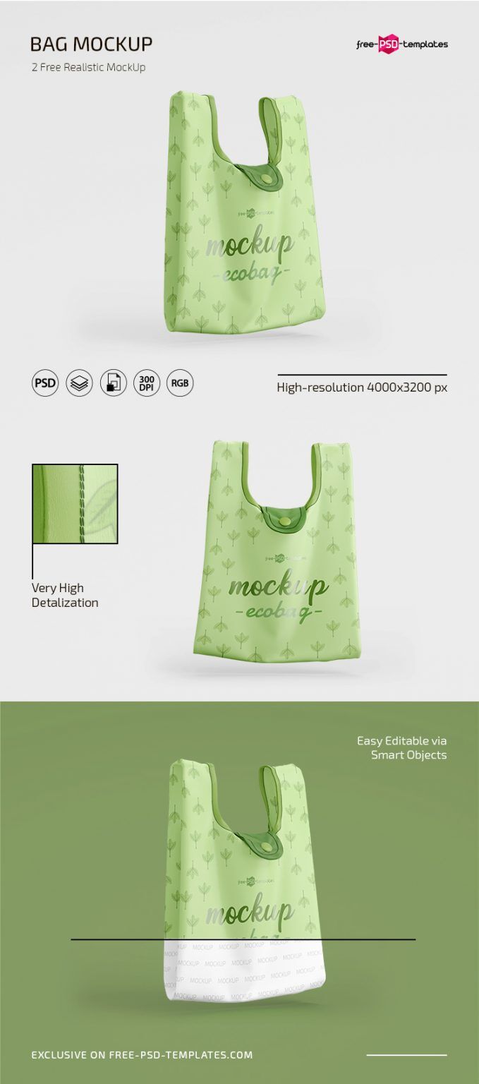 Front and 3/4 View of Two Floating Bag Mockups FREE PSD