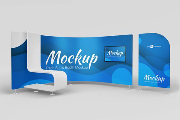 Front and 3/4 View of Two Trade Show Booth Mockups