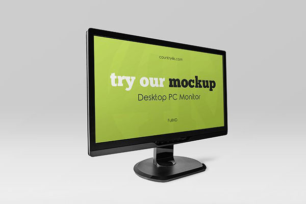 Front and 3/4 Views of a Desktop PC Monitor Mockups