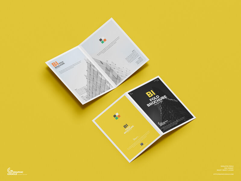 Front and Back of a A4 Bi Fold Brochure Mockup