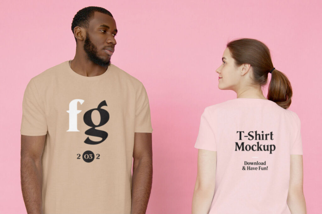 Front and Back of the T-Shirt on a Man and Woman Mockup