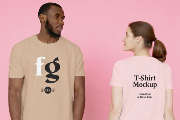 Front and Back of the T-Shirt on a Man and Woman Mockup