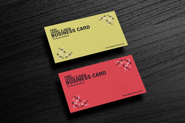 Front and Back of Two Business Cards Mockup With Wooden Background