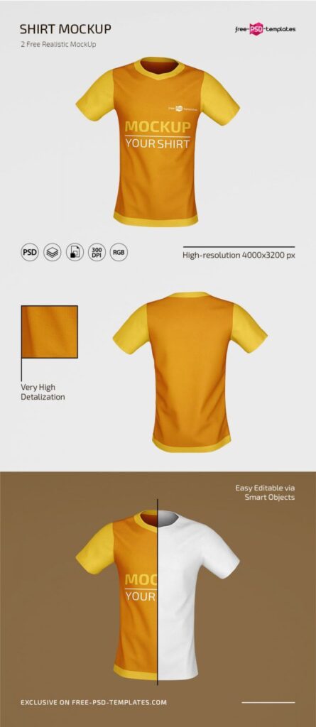 Front and Back View of Two Realistic T-Shirt Mockups