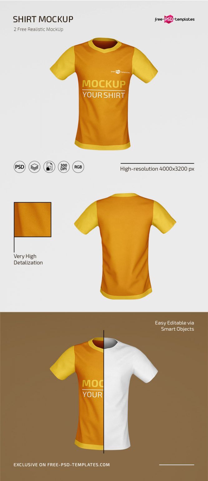 Front and Back View of Two Realistic T-Shirt Mockups FREE PSD