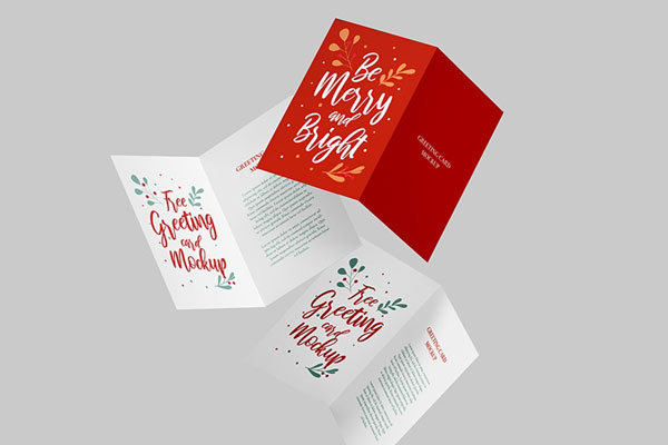 Front and Perspective View of 3 Greeting Card Mockups