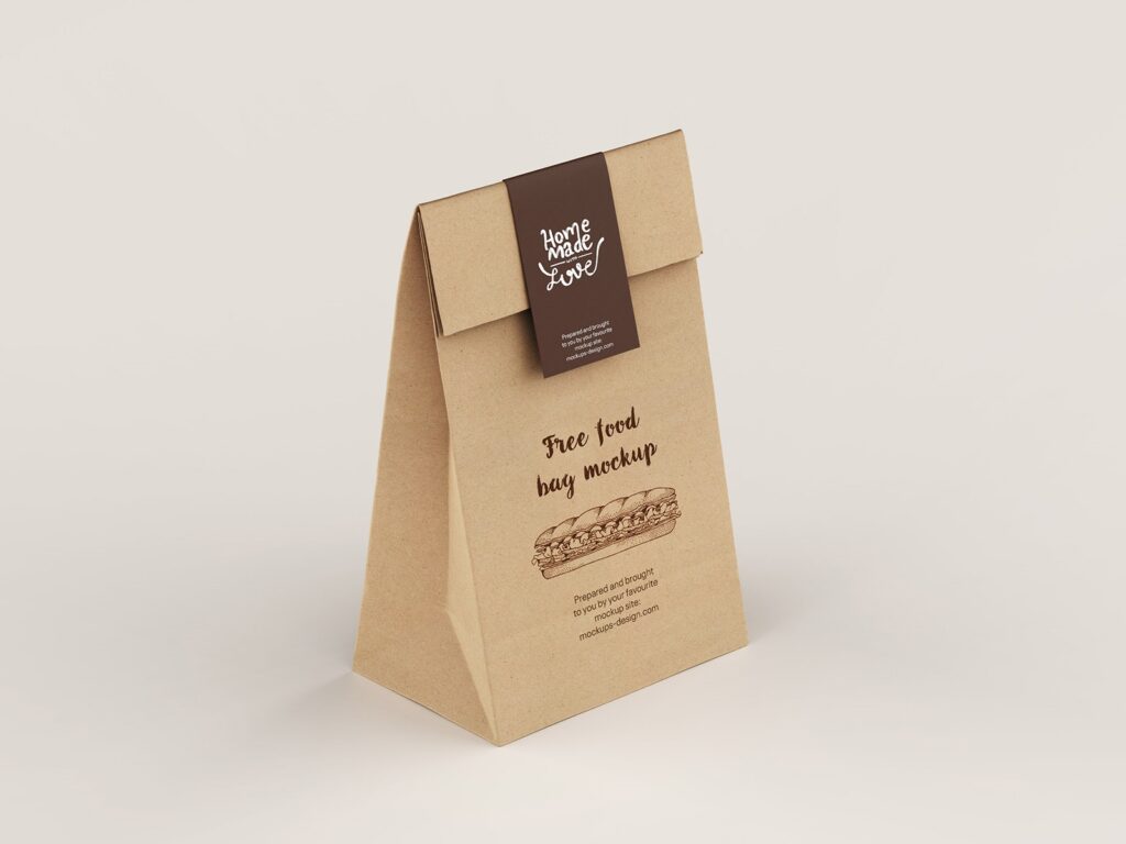 Front and Perspective View of 3 Paper Delivery Bag Mockups